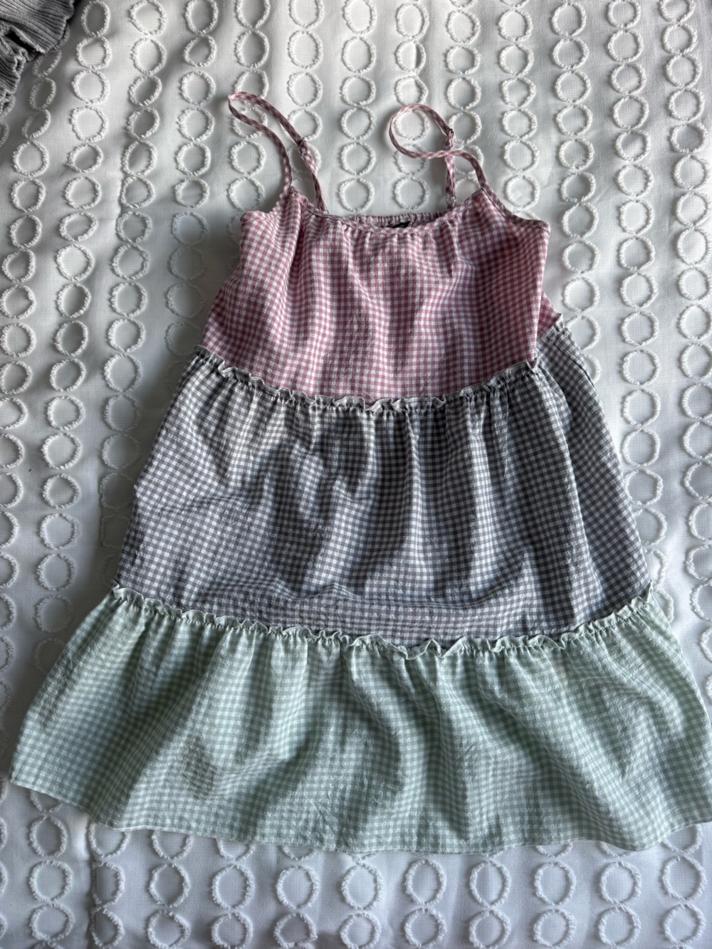 SHEIN Pink, Gray & Mint Gingham Tiered Sundress